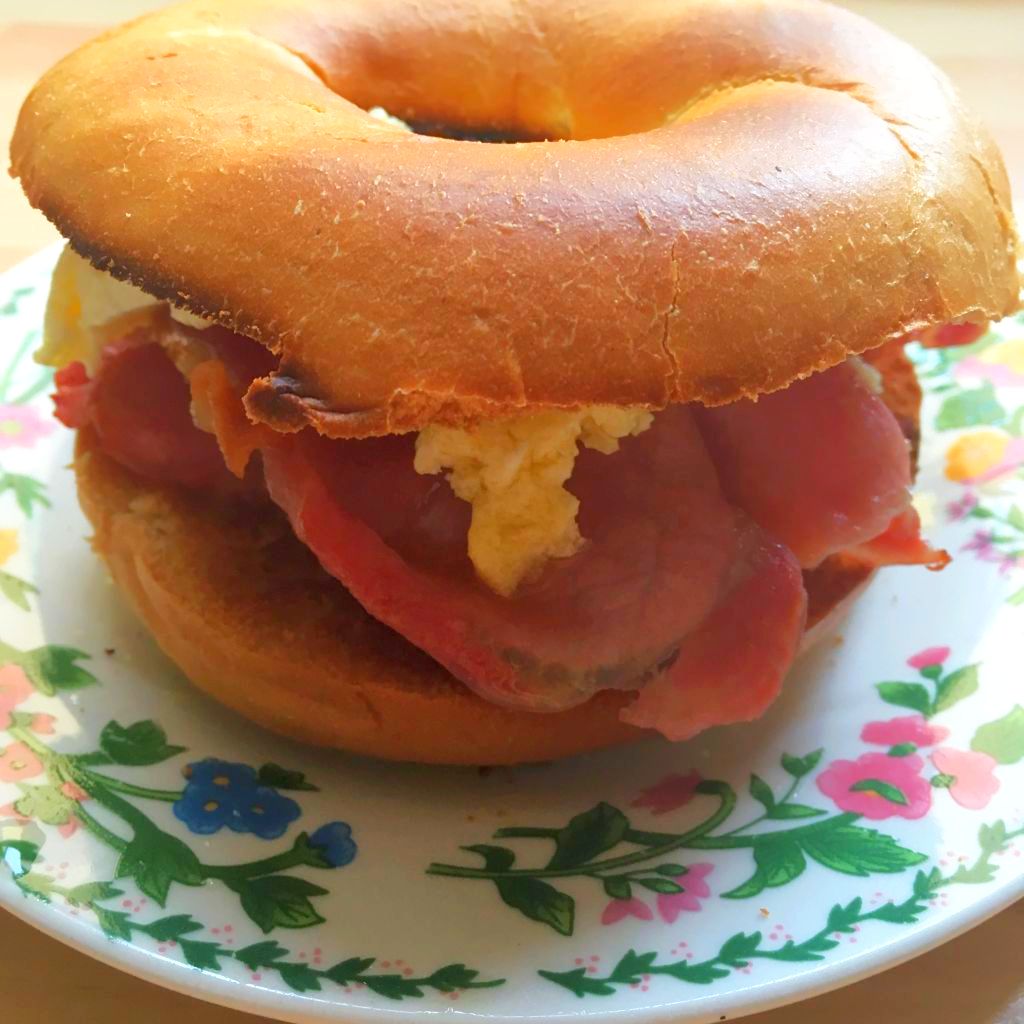 Bacon and buttered egg breakfast bagel